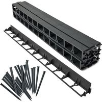 Garronda Bordure de Jardin 12 m, Bordurette Flexible Plastique Noir 4,5 cm avec 50 Piquets, Délimitation Pelouse Massifs Potager, GD-0157