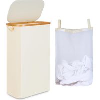Panier à linge avec couvercle 60 L, panier a linge sale fin avec sac intérieur amovible et lavable, corbeille a linge en bambou, paniers à linge pliables pour buanderie, chambre (Beige)