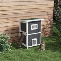 Casa para gatos de madera impermeable de 2 pisos con entradas divertidas, caseta para mascotas de exterior con techo abatible, 60x60x90,5 cm.