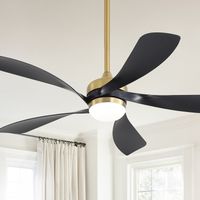 Ventilateur de plafond moderne Sofucor 132 cm, intérieur/extérieur, avec lumière et télécommande, or noir
