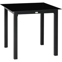 Gartentisch quadratisch für 4 Personen, Terrassentisch mit Hartglasplatte, Aluminium schwarz 80x80x74cm für Garten & Balkon