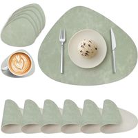 Set mit 6 runden Platzsets und Untersetzern aus PU-Leder - Doppelseitig, wasserdicht, abwaschbar, rutschfest, hitzebeständig (grün, elfenbein)