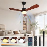 Ventilateur de Plafond avec Lumière LED 106cm Bois Massif Moteur CC Silencieux Marron