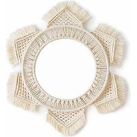 Macrame wall hanging mirror, decorative round handmade hanging fringes