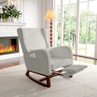 Sillón acogedor, Sillón mecedora, Silla mecedora, Rocking chair,
Silla Relajante con Reposapiés Retráctil, Apoyabrazos con Bolsillos, Cojín Incluido, Tela de Algodón y Lino, Gris