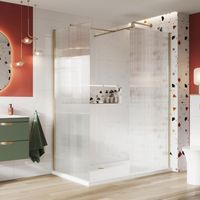Orbit S8 Fluted Brushed Brass Wet Room Glass Panel 1000mm Wide - 8mm Glass