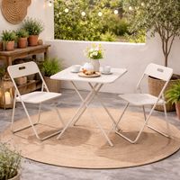 Conjunto de mesa y sillas - mesa de bistró plegable 60x60x73 cm tablero de acero y 2 sillas de acero beige con patas de metal beige