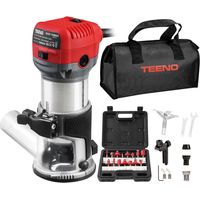 Teeno – Défonceuse électrique 710W – Vitesse variable 13000-33000 tr/min – Base en aluminium – 15 fraises 1/4" – Sac de collecte de poussière