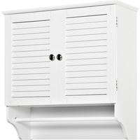 Armario baño pared 2 puertas persiana estante interior barra toallero mueble suspendido multiusos cocina 60x23x60 cm blanco