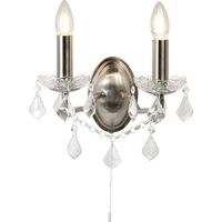Searchlight Paris - Applique murale d'intérieur à 2 ampoules, argent satiné, transparent avec verre en cristal, E14