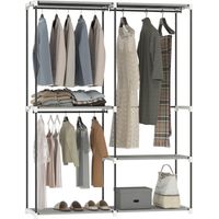 Armario de Ropa Armario Abierto con 4 Estantes de Tela 3 Barras para Colgar Marco de Metal 142x43x185 cm Gris Claro
