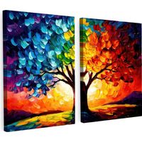 CUADRO EN LIENZO Árbol - Colorido - Aspecto de pintura - Abstracto Set de 2 100x70