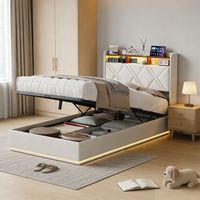 Letto singolo con contenitore 90x200 - letto imbottito in lino 1 posto con vano contenitore, LED, USB e rete a doghe, stile nordico - bianco