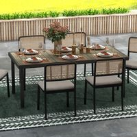 Mesa de Comedor Exterior 190x90x74 cm con Encimera de Listones y Estructura de Aluminio para Terraza Rústico y Negro