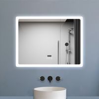 Aica Miroir Bluetooth 80x60 cm, tricolore + horloge + mémoire + dimmable + anti-buée, miroir LED étanche IP44