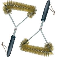 Grill Brush - Brass Bristles - Triangular 3-Sided Design - Heat-Resistant PP Handle - for Gas Charcoal Electric Grills - 30.5 cm - 2 Pieces