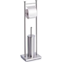 Porta Rotolo Con Scopino Portascopino Acciaio Quadrato Accessorio Bagno Wc 59966