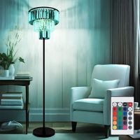 Lampada da terra a LED dimmerabile con telecomando cristalli di vetro lampada da soggiorno lampada da terra 3 lampadine, cambio colore RGB, cristalli fumé trasparenti, 3x 8,5W 3x 806lm bianco caldo, D