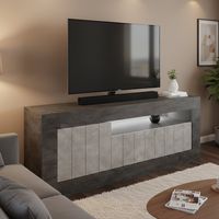 Dmora - Fernsehschrank Iole, TV-Ständer für das Wohnzimmer, Niedriges Sideboard, TV-Ständer, Made in Italy, 138x42 h56 cm, Schiefer und Zement