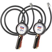 Schrader – Lot de 2 pistolets manomètres poignée de gonflage – Tuyau 7 x 13 mm, longueur 1,5 m – Échelle 0,7 à 11 bars – Poignée anti-pincement