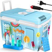 KESSER® 40L Kühlbox mit Rollen zum Warmhalten und Kühlen thermo-Elektrische Kühlbox 12 Volt und 230 Volt Mini-Kühlschrank Thermobox für Auto 40L / Bunt