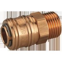 Conector rápido Rectus con rosca externa 3/8", alta calidad, ideal para sistemas de aire comprimido, fácil conexión y desconexión, robusto y confiable para aplicaciones industriales.