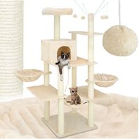 Arbre à chat en panneau de fibres avec griffoir sisal 165 cm beige