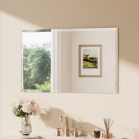 Keonjinn Miroir salle de bains à taillage facetté 100x60cm, verre trempé avec film anti-éclats, Miroir salle de bains sans cadre, WC miroir mural rectangulaire pose verticale et horizontale possible