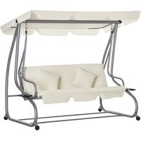 Dondolo Letto da Giardino 3 Posti con Tetto Regolabile e 2 Portabicchieri, 200x120x164 cm, Crema