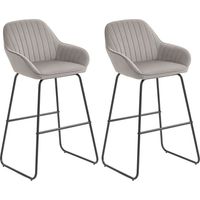 2er-Set Barstühle, Barhocker mit Stoffbezug und Schaumstoffpolsterung, Polsterhocker mit Metallbeinen, Grau