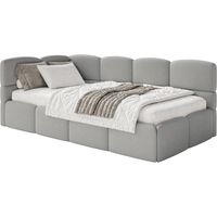 Selsey Cloudy – Lit simple 120x200 cm, tête de lit à gauche, matelas & coffre de rangement, en bouclé gris