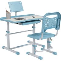 ZONEKIZ juego de escritorio y silla ajustable para niños de 6-12 años con 1 cajón 1 estante para libros y ángulo de mesa ajustable 80x49,5x82-104 cm