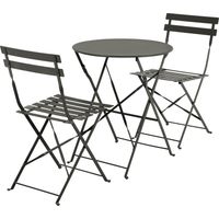 SET BISTROT DA GIARDINO ANTRACITE CON TAVOLO E 2 SEDIE PIEGHEVOLI IN FERRO