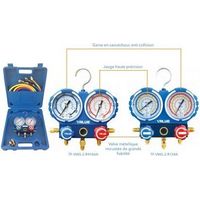 Coffret manomètres 2 voies R410A R407C R32 R134a – 3 flexibles 1,5m avec vannes – Jauge haute précision Classe 1,6 – Mallette de protection – DSC