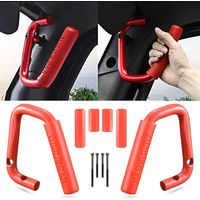 Front grab handle, compatible with Jeep Wrangler JK Rubicon Sahara Sport (2007–2017, 2-/4-door), solid steel, red, 2-piece