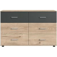 Commode - RHODES - 6 tiroirs - Chene Hickory et gris - 130 x 41 x 83 cm - WIMEX