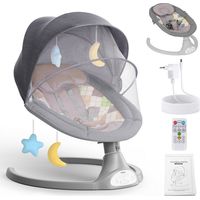 Transat bébé électrique 5 vitesses – Balancelle avec télécommande et musique – Housse démontable – Couleur gris – Tiga