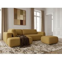 BOBOCHIC - Canapé angle L convertible coffre DENISE tissu texturé avec pouf Angle gauche Jaune