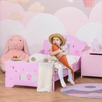 Kinderbett 140 x 70 cm – Prinzessinnen-Kinderbett mit Schlossmotiv – inklusive Lattenrost – rosa MDF-Sperrholz