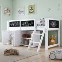 Kinderbett Hochbett 90x200 mit Stauraum Weiß HAVRYA