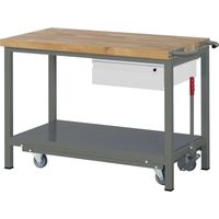STIER Werkbank Premium, mit abs. Fahrgestell, 1 Schublade, 125x70x88cm, Stahl & Buche