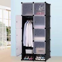 Armoire Penderie Etagère de Rangement Modulables Plastiques Noir Imprimé Cabinet avec Armoire De Chaussures