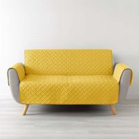 Douceur D'Intérieur – Housse de canapé matelassée 223 x 179 cm – Microfibre douce et résistante – Jaune uni – Fixation facile pour canapés 2 à 3 places