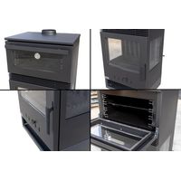 EEK A+ Kaminofen mit Backfach Panoramakamin Dreiseitig Glas 3 Scheiben Teba TKS 15 Verglast 3 Seiten Holzofen 12,8 kW Kamin Ofen Holz Holzherd Küchenofen
