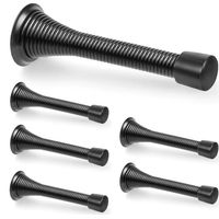 6 Pack Black Spring Door Stops, 3-1/4" Heavy Duty Wall Mount Door Stoppers, Flexible Spring Doorstops Wall Protector with Rubber Bumper Tips
