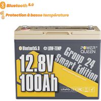 Power Queen – Batterie lithium 12V 100Ah 1280Wh LiFePO4 – Protection basse température – Bluetooth 5.0 – Pour bateau, camping-car, solaire, hors réseau - Groupe24