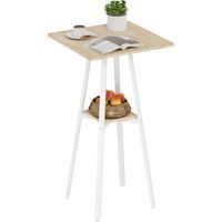 Table de jardin carrée Mesa Alta 2 personnes étagère pattes métal 55x55x95 cm bois naturel blanc