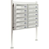 Bloc 12 boites aux lettres pied support 2x6 compartiments superposés acier inoxydable