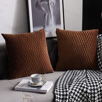 ZOLGINAH Light Brown Pillow Cases: 2 Pack 45cmx45cm Original Stripe Velvet Square Decorative Cushion Covers for Bedroom Couch
