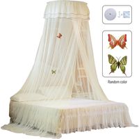 Baldaquin de lit à dôme universel Entrée simple Filet de lit à mailles fines Rideau en dentelle Décoration de chambre à coucher de style princesse Installation facile Blanc Blanc
